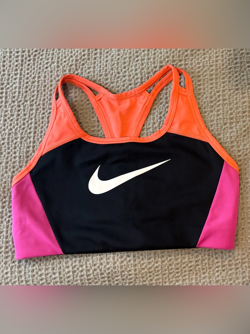 Nike Colorblock Racerback Sports Bra - Black, Pink & Orange